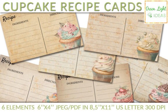 Download Vintage Cupcakes Recipe Cards Ephemera - Premium Bundle